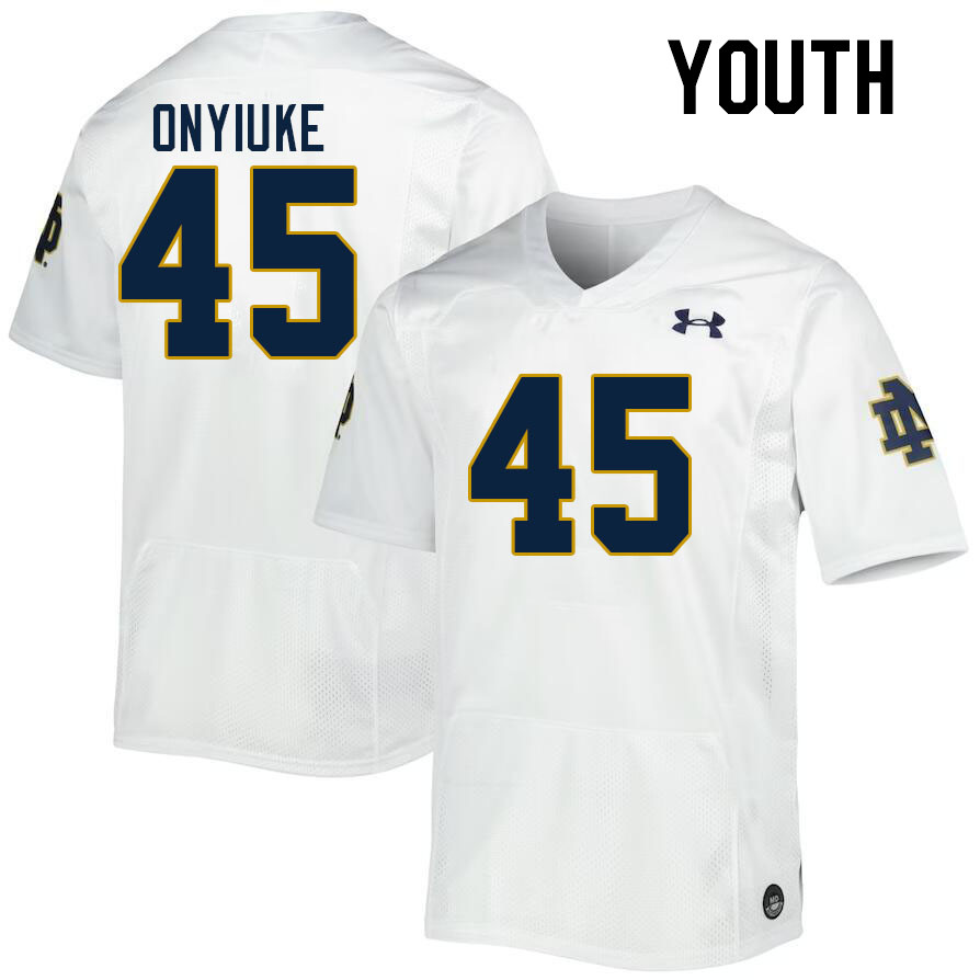 Youth #45 Kobi Onyiuke Notre Dame Fighting Irish College Football Jerseys Stitched-White
